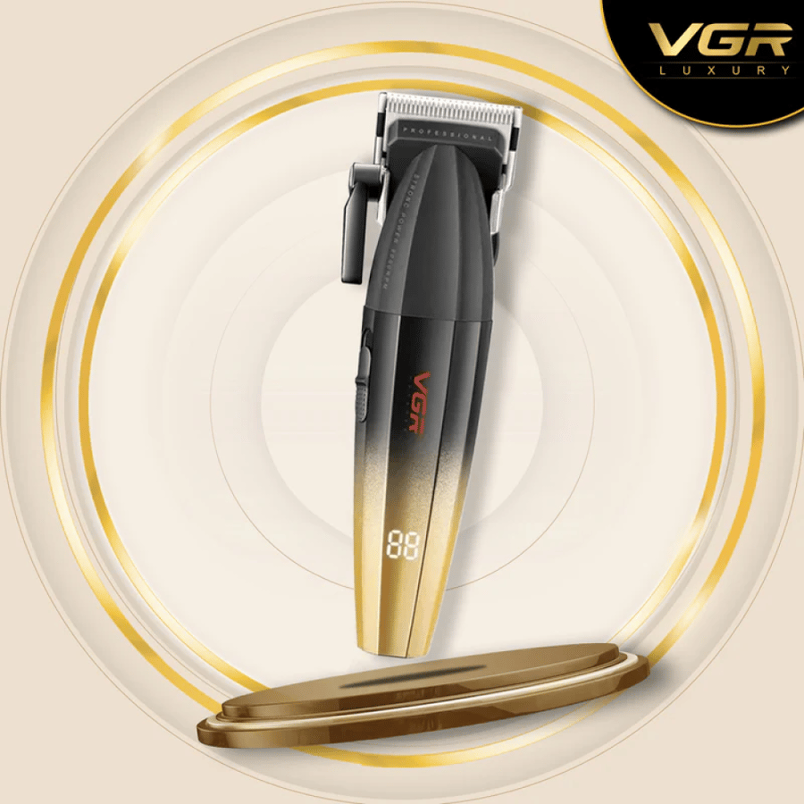 ماكينة قص الشعر الاحترافية للرجال VGR V-003 – تصميم أسود وذهبي فاخر