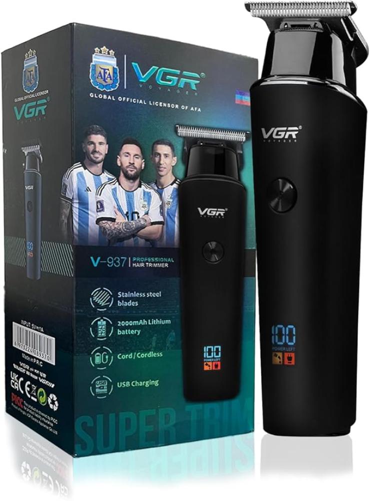 VGR V-937 – ماكينة حلاقة كهربائية رجالية احترافية، تصميم أسود عصري وأداء عالي