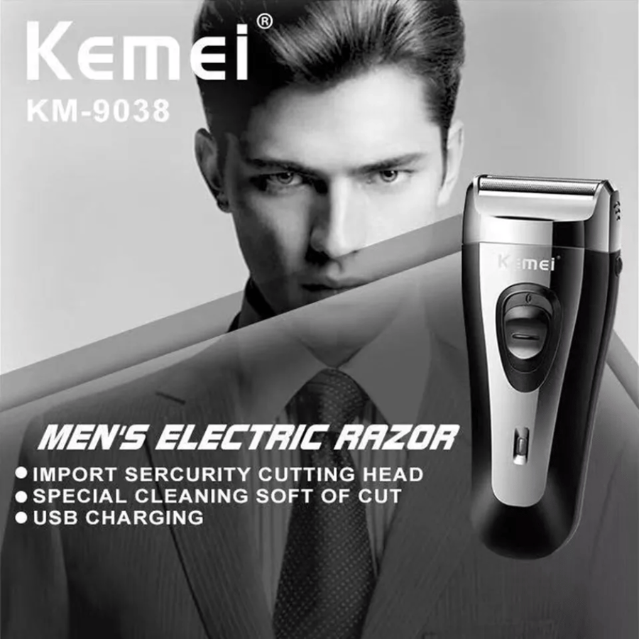 ماكينة حلاقة وتنظيف كيمي KM-9038 – شحن USB، متعددة الاستخدامات – أسود