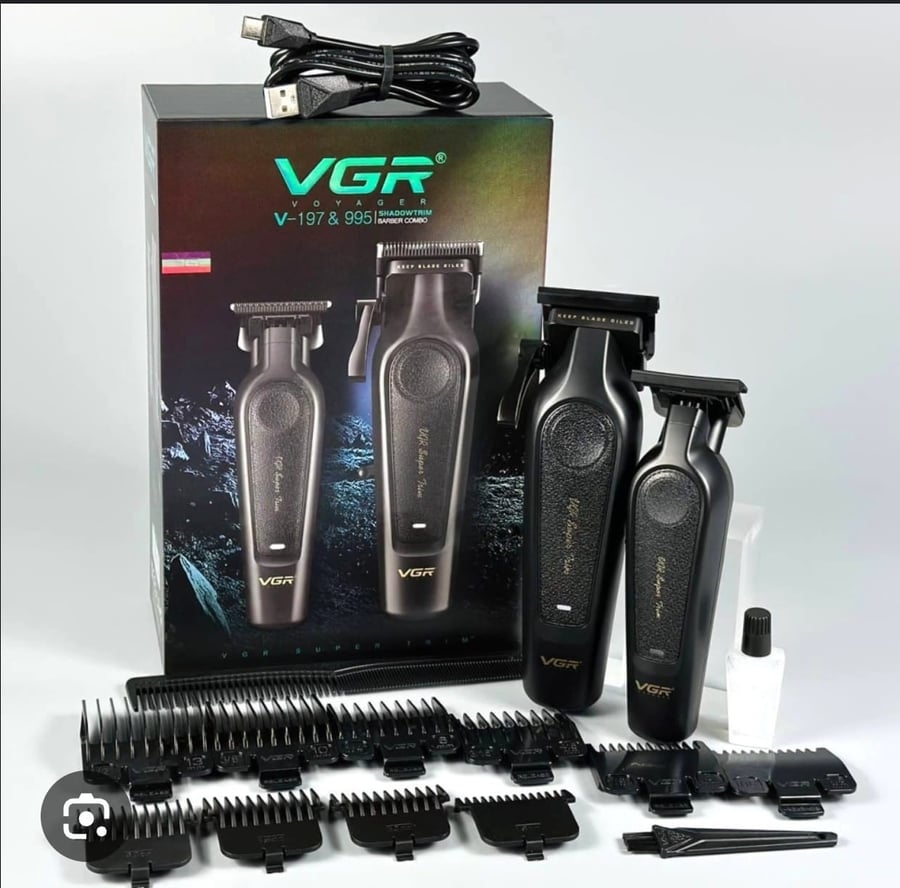 VGR طقم ماكينات قص الشعر احترافية كهربائية قابلة للتعديل من VGR، مزودة بشاحن لاسلكي، ماكينة قص الشعر المحمولة الخاصة بالحلاق V-995 و V-197