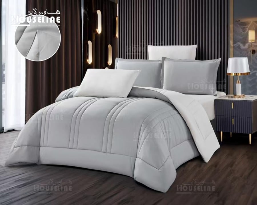 مفرش سرير مايكروفايبر رصاصي ثلجي فاخر بتصميم مودرن