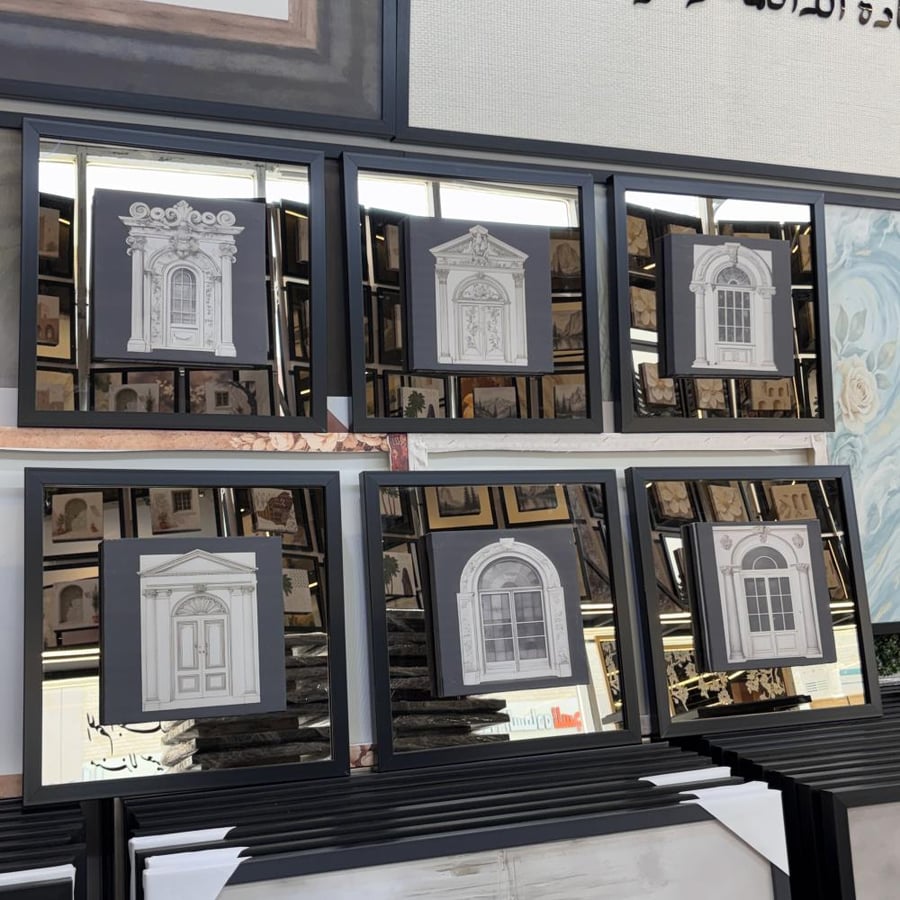 Set of 6 mirror panels with classic luxurious windows, canvas print