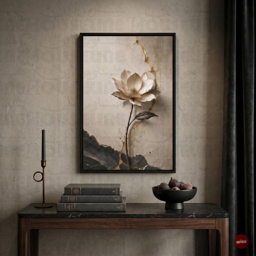 لوحة زهرة اللوتس بتصميم فاخر ولمسات ذهبية طباعة كانفس
