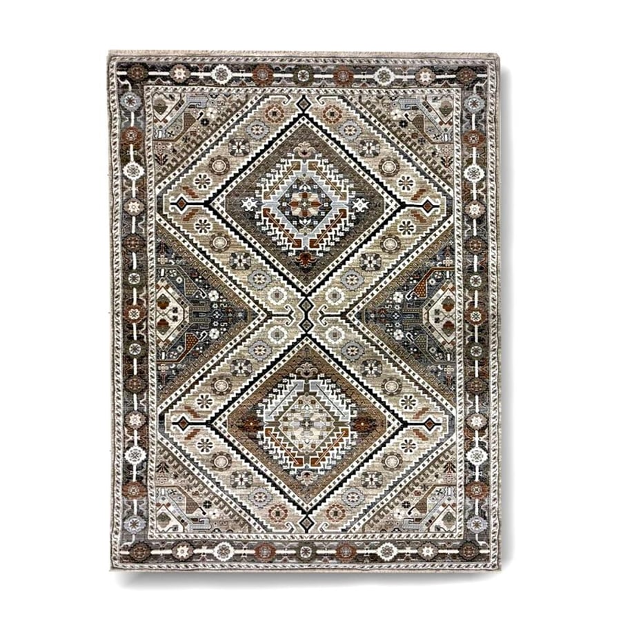 Luxury classic carpet in beige and gray shades with golden touches – elegant balanced design