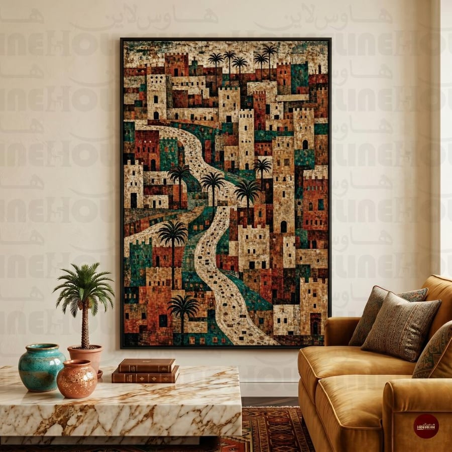 Colorful heritage city wall art with a distinctive artistic design canvas print