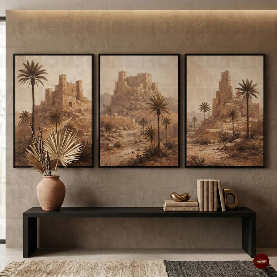 طقم 3 لوحات جدارية حصون صحراوية تراثية بطابع عربي طباعة كانفس