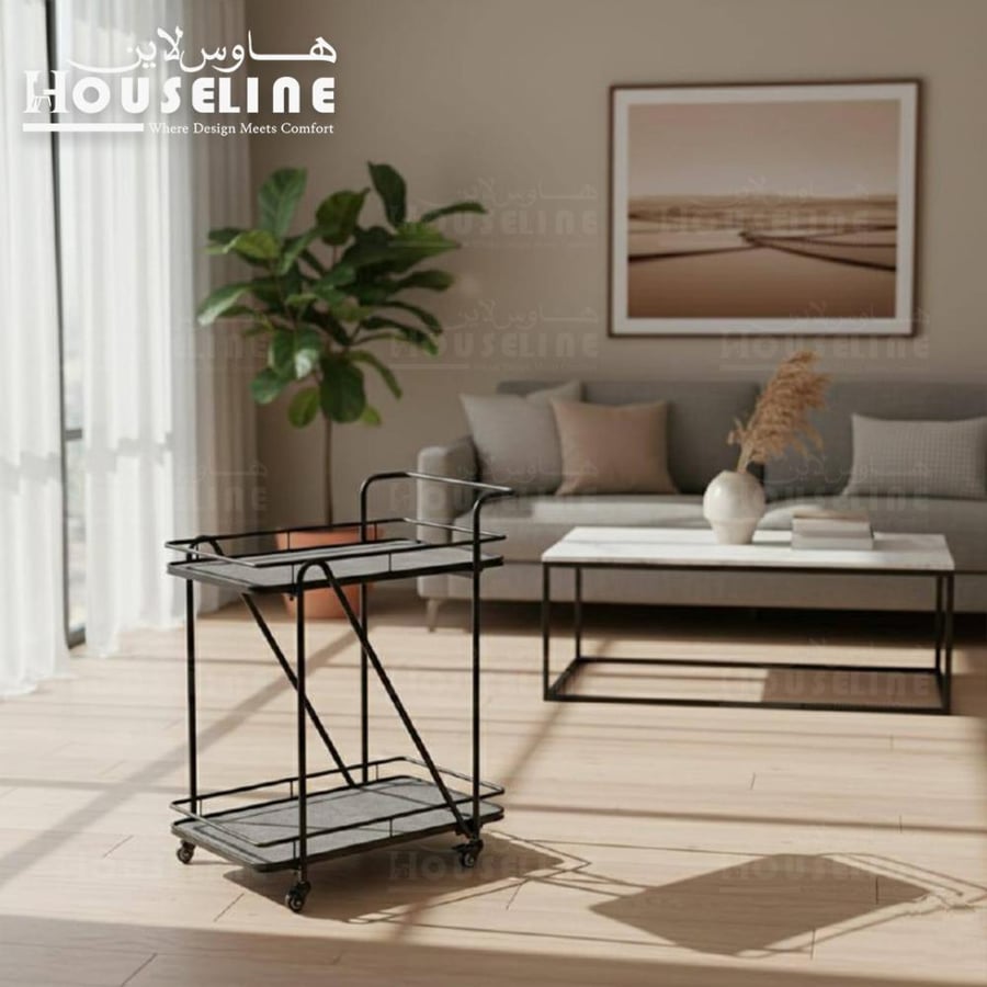 Modern metal serving cart with wheels – Elegant hospitality trolley for the lounge and home