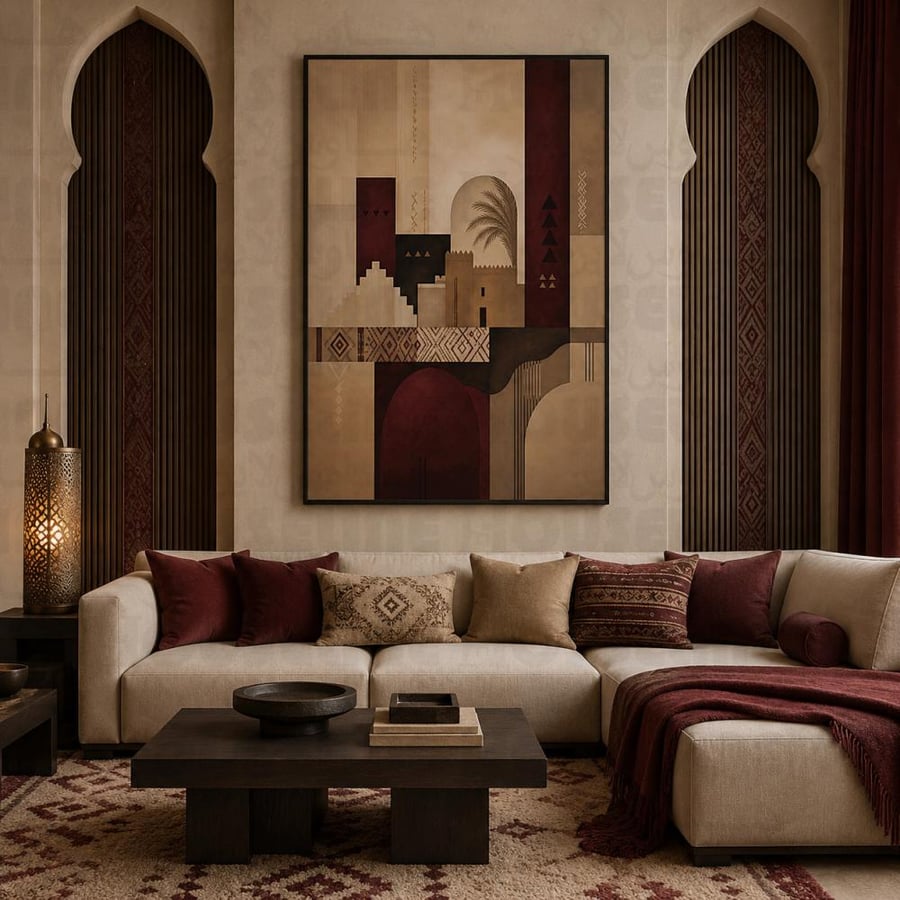 لوحة جدارية عمارة عربية تجريدية بلمسات تراثية معاصرة طباعة كانفس