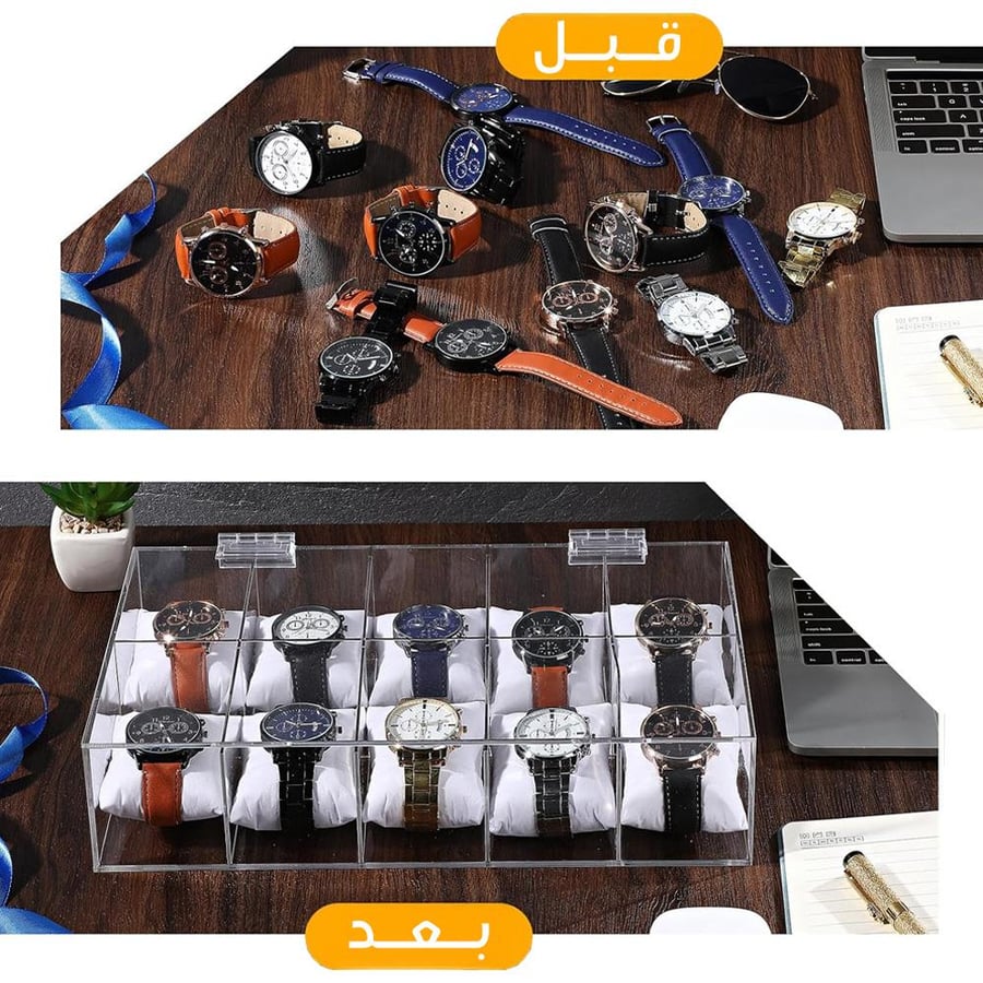 10-compartment clear acrylic watch organizer with cover – elegant arrangement and easy access