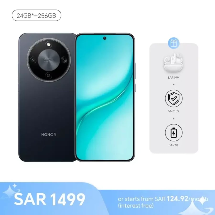 هاتف HONOR X9e s أسود منتصف الليل الشاشة الأمامية