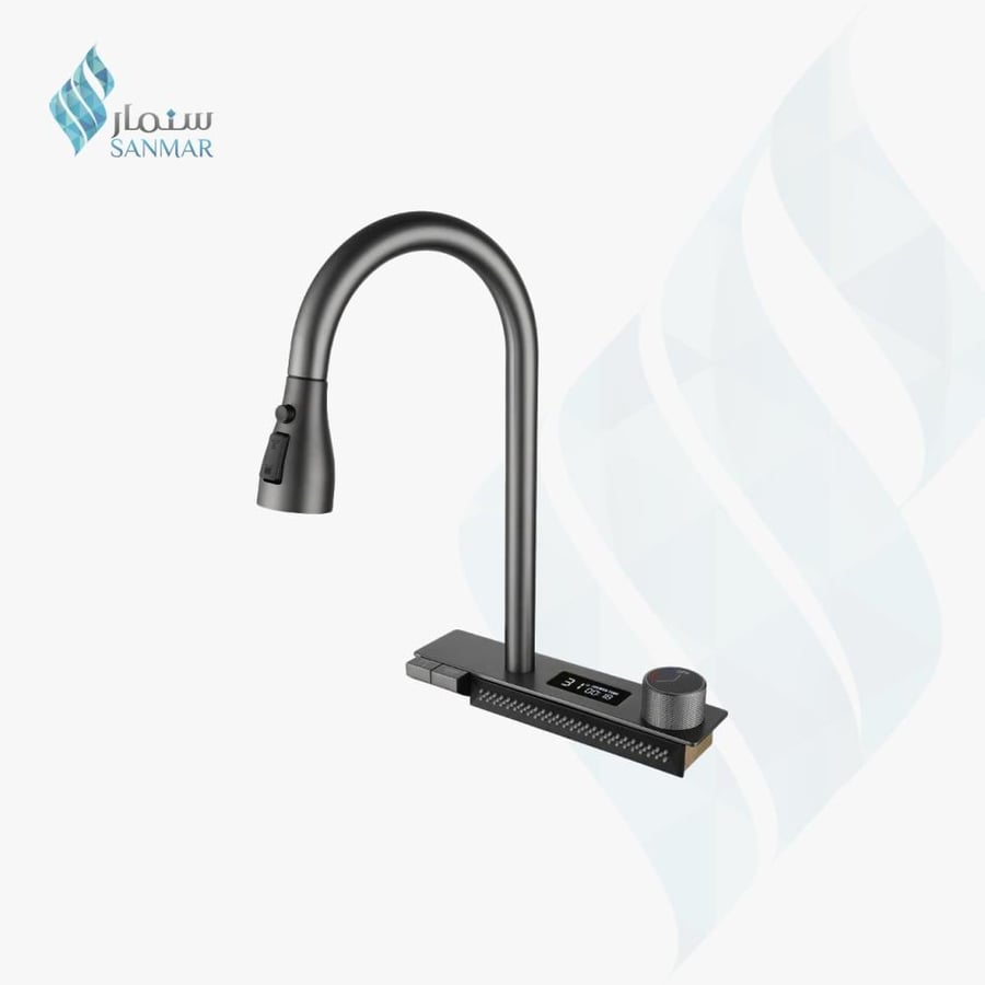 حوض مطبخ سمارت نانو أسود مع شاشة LED وملحقات خشبية