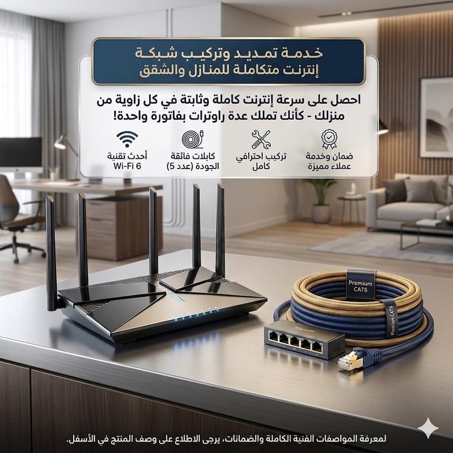 تمديد كيابل الانترنت لي 5 غرف مع المقويات عدد 4 و ربط شبكة إنترنت داخل المنزل بي احترافية