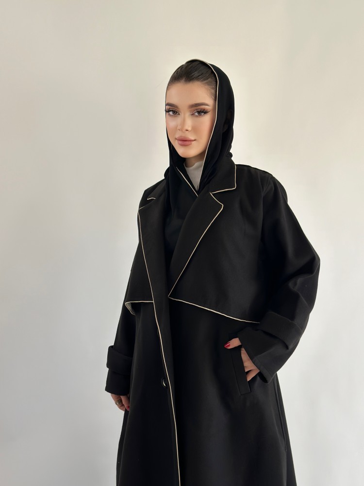 Black felt trench coat abaya
