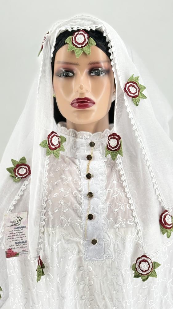 محرمة ومدورة اشمك ابيض سادة كروشيه مكثف