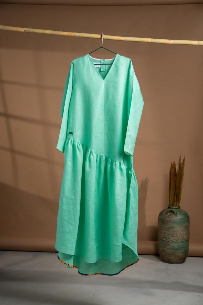 Sea-foam Long Linen Dress