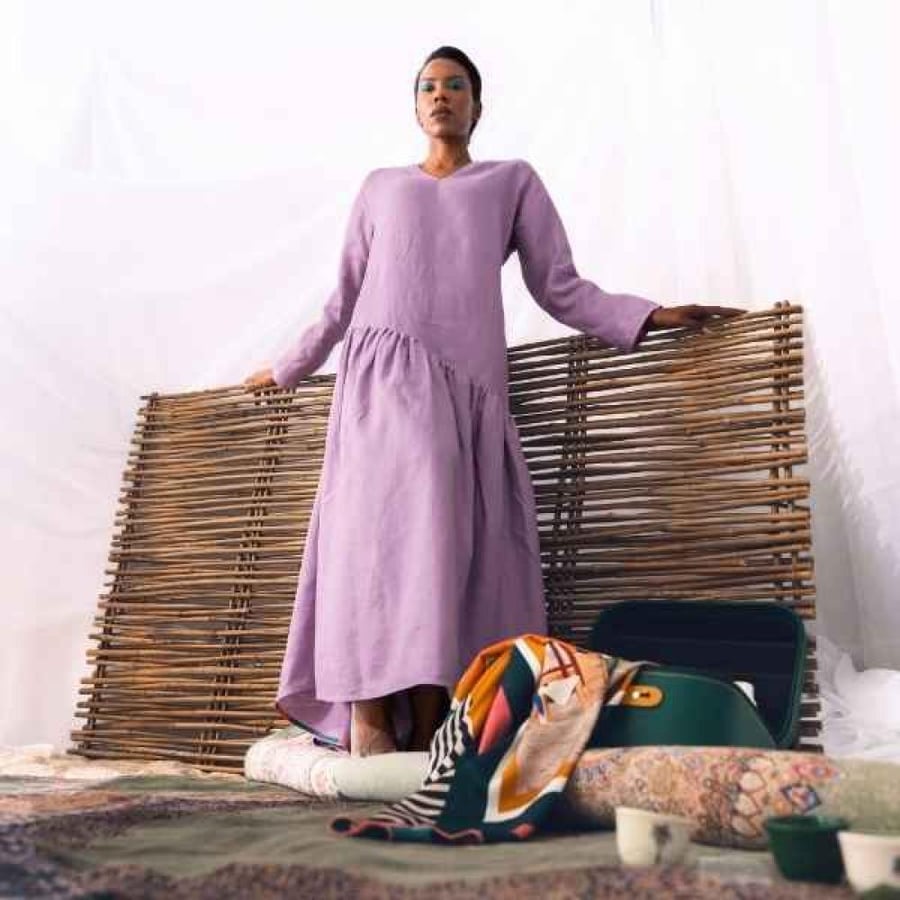 Lavender Long Flowing Linen Dress