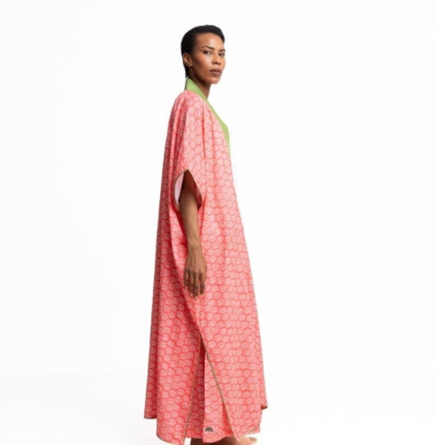 Kimono Salmon and green Grass Color Kimono Set