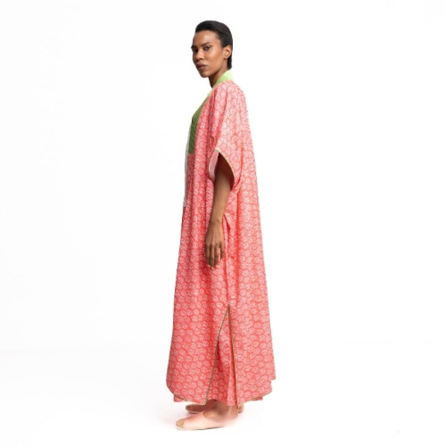Kimono Salmon and green Grass Color Kimono Set