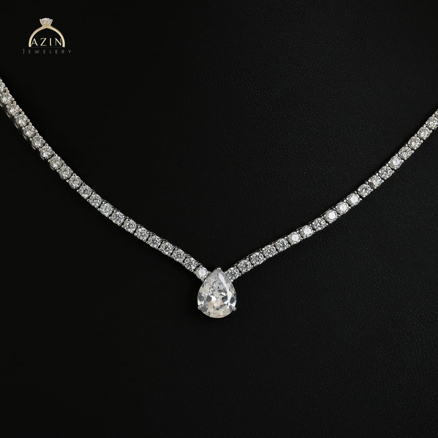 Tennis necklace main stone heart | 925 silver