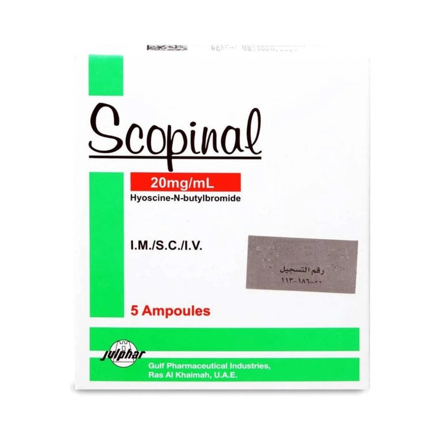 Scopinal (Hyoscine Butylbromide) 20 mg/mL, 5 Ampoules × 1 mL