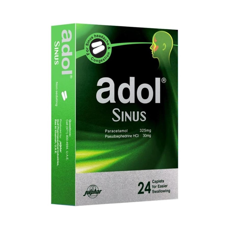 Adol Sinus (Paracetamol 325 mg / Pseudoephedrine 30 mg), 24 Caplets