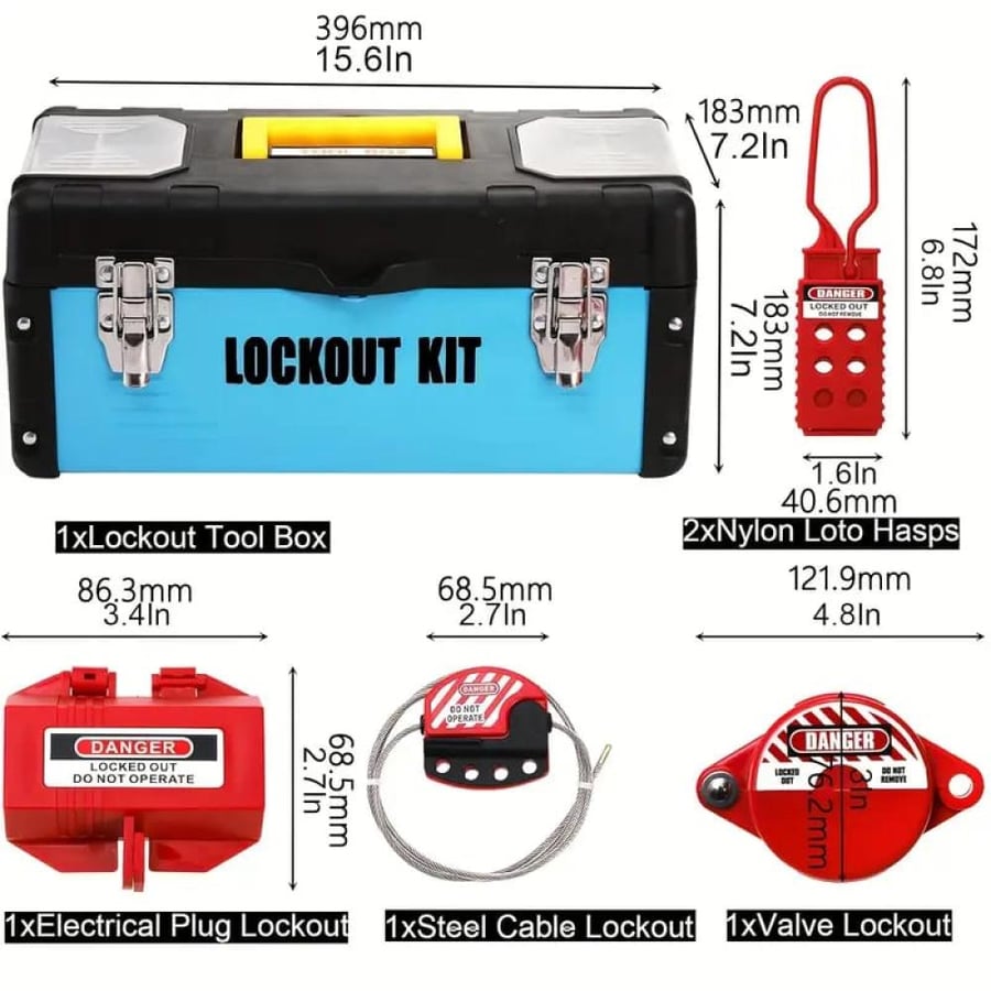 Industrial Safety Lockout Tagout (LOTO) Kit — Complete Electrical Lockout Kit with Padlocks, Hasps & Valve Lockouts