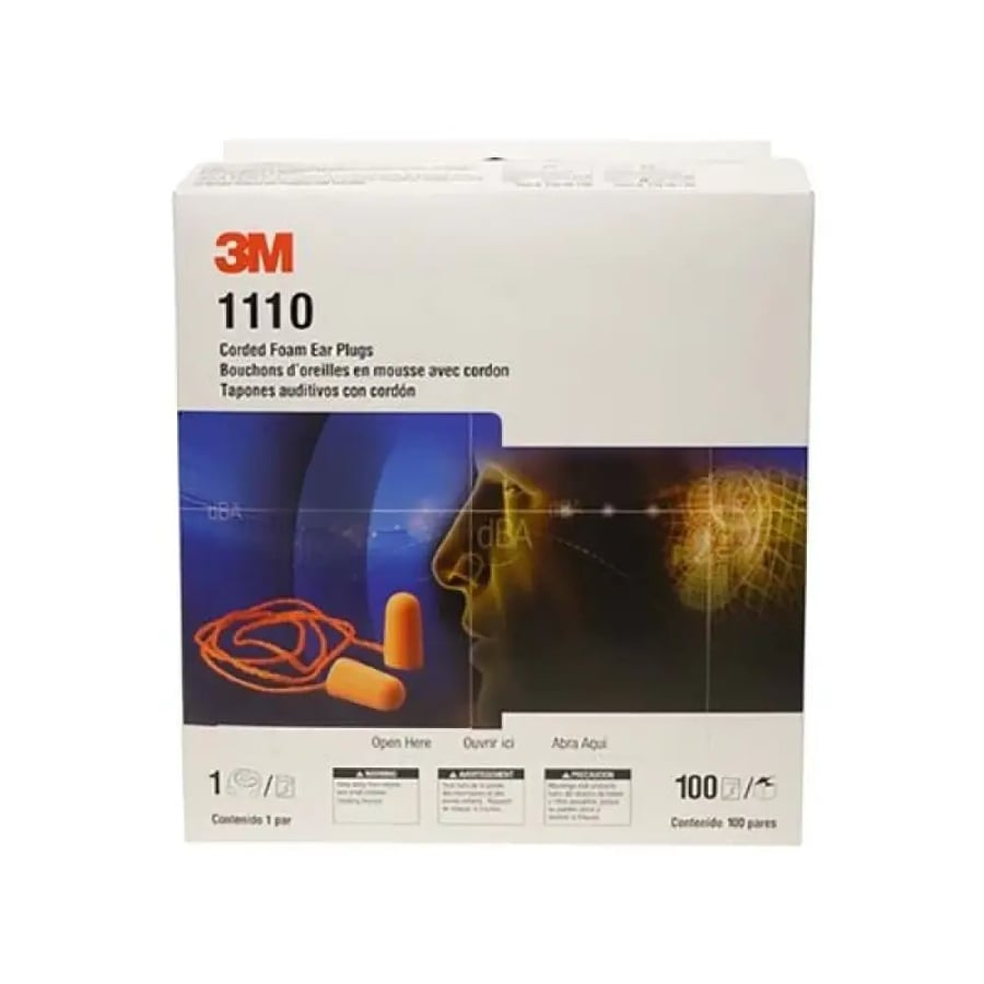 3M 1110 Corded Foam Noise Reduction Earplugs