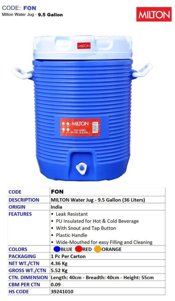 MILTON WATER JUG - 9.5 GALLONS (36 LITERS)