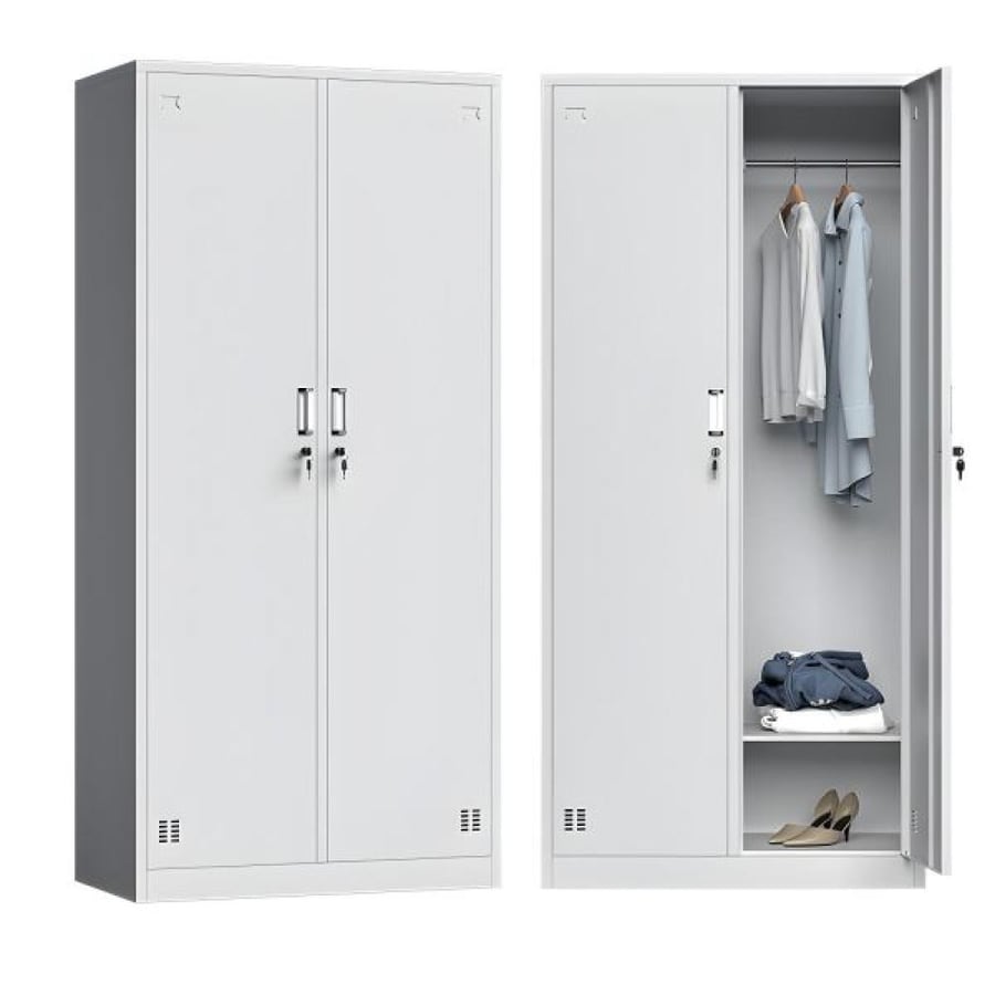 دولاب ملابس حديد 2 ابواب مع ارفف داخلية مقاس 185×85×40 رصاصي W074GRAY