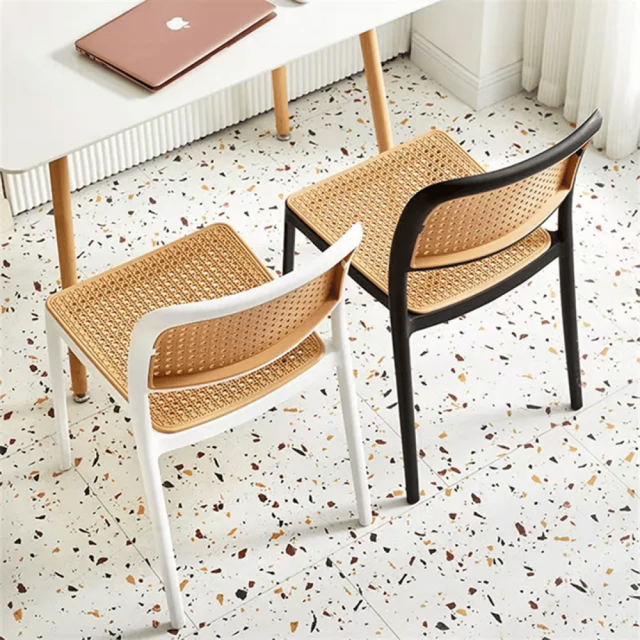Outdoor dining and cafe chair, fiber & rattan, without arm, black color, FC-002BLACK