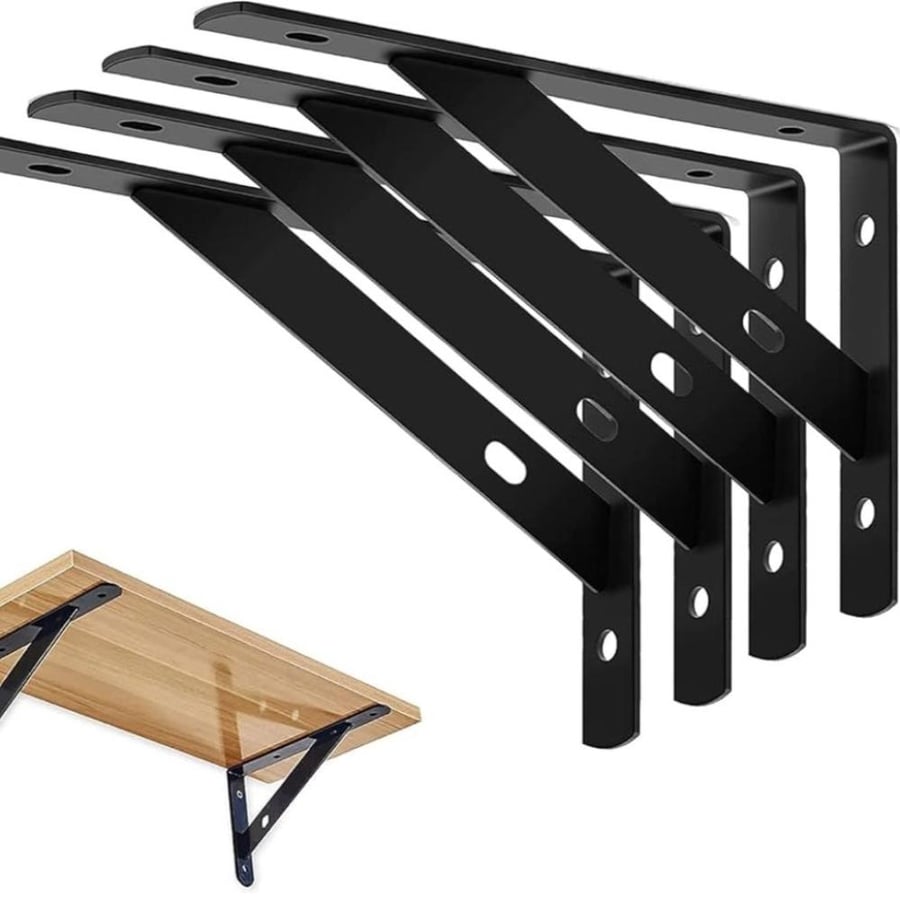 Light brown wall-mounted wooden table painted with transparent epoxy material, size 2m×45cm, with 4 black supports 30cm (custom made)