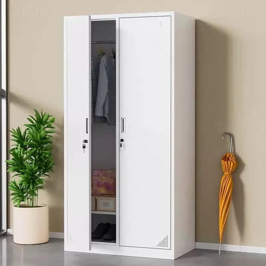دولاب ملابس حديد 2 ابواب مع ارفف داخلية مقاس 185×85×40 رصاصي W074GRAY