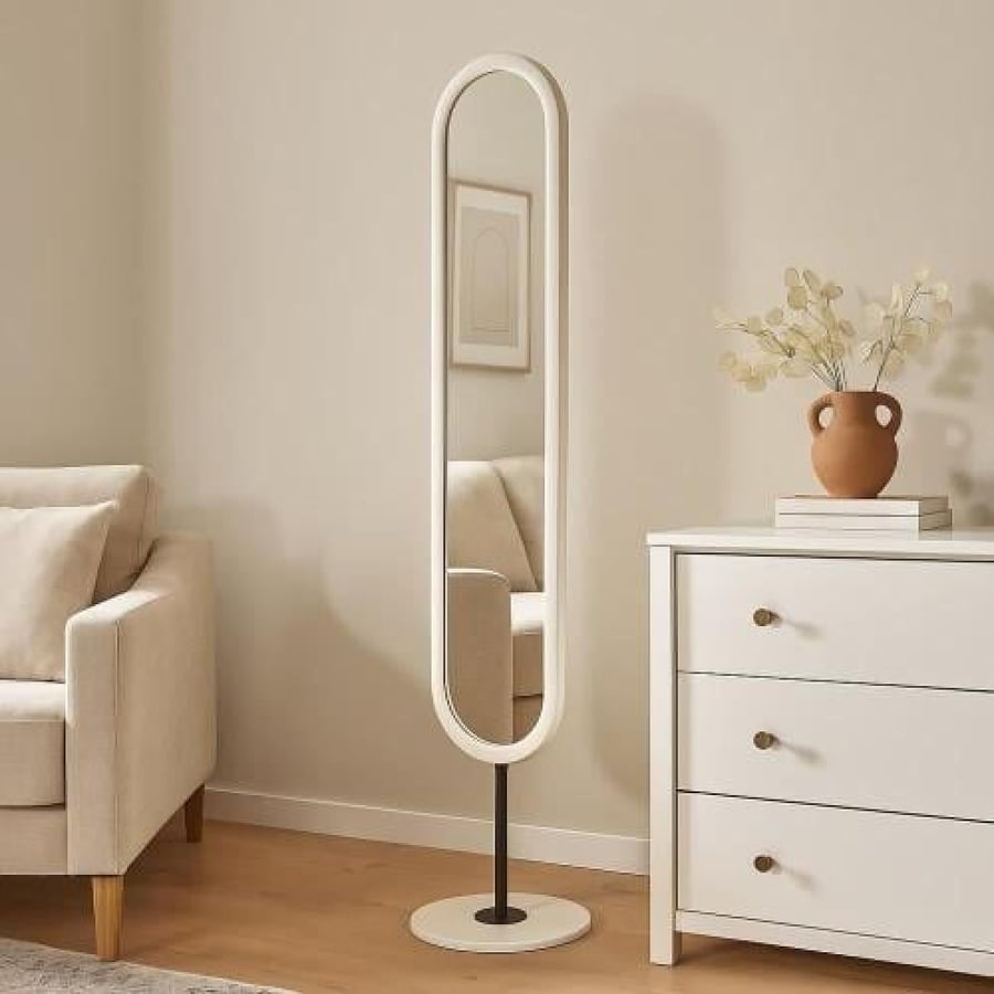 Standing mirror with modern design, white color, size 169x40 cm, 916 White