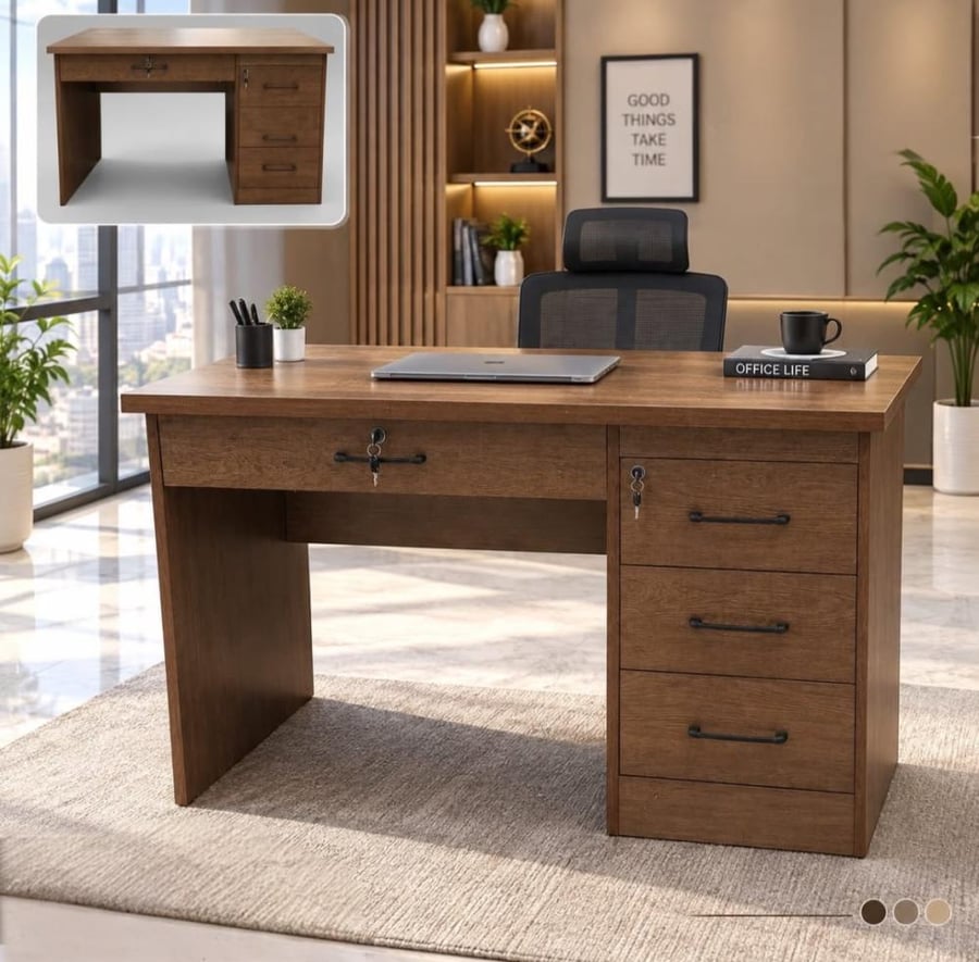 مكتب خشبي عملي لون بني جوزي مقاس 120 سم      FF-1211WALNUT-9