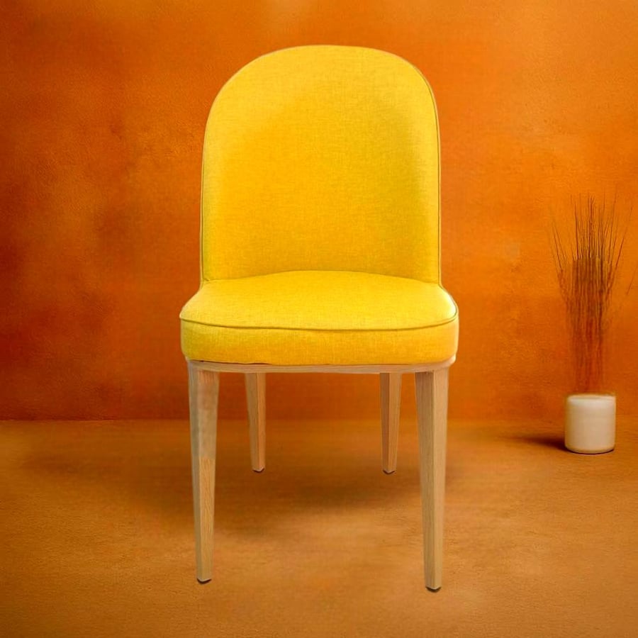 Yellow leather dining chair with wooden-colored metal leg base GWD1275YELLOW