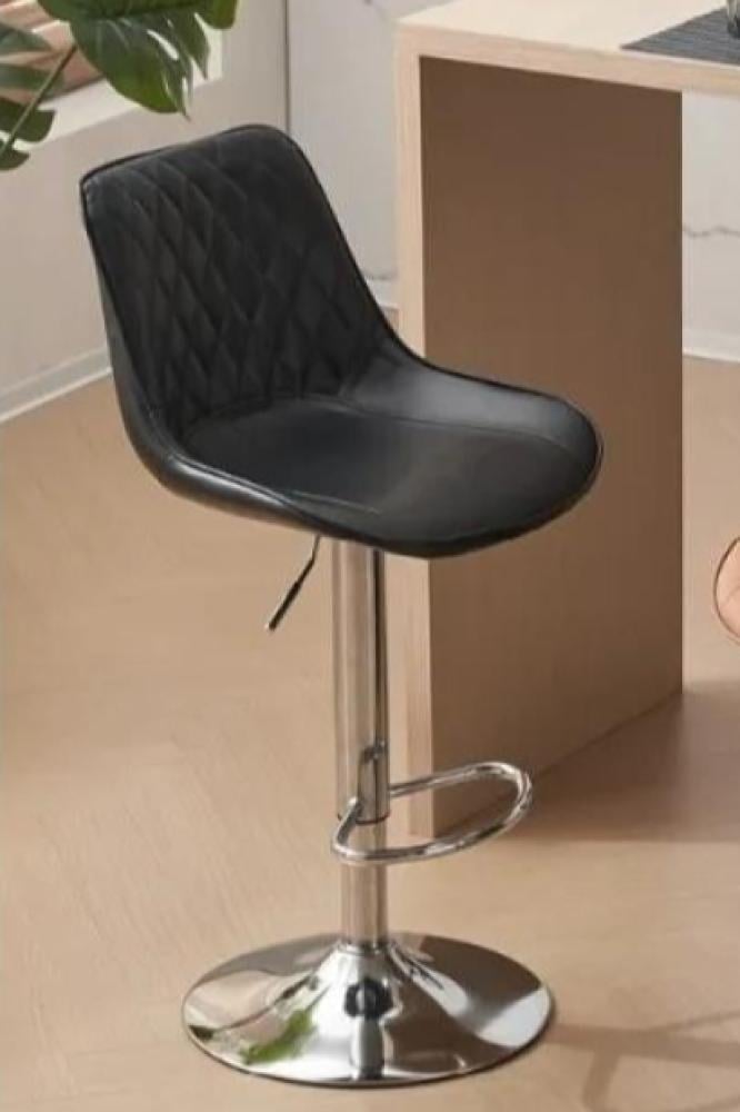 كرسي بار جلد اسود مع قاعدة ستيل فضي CC671BLACK