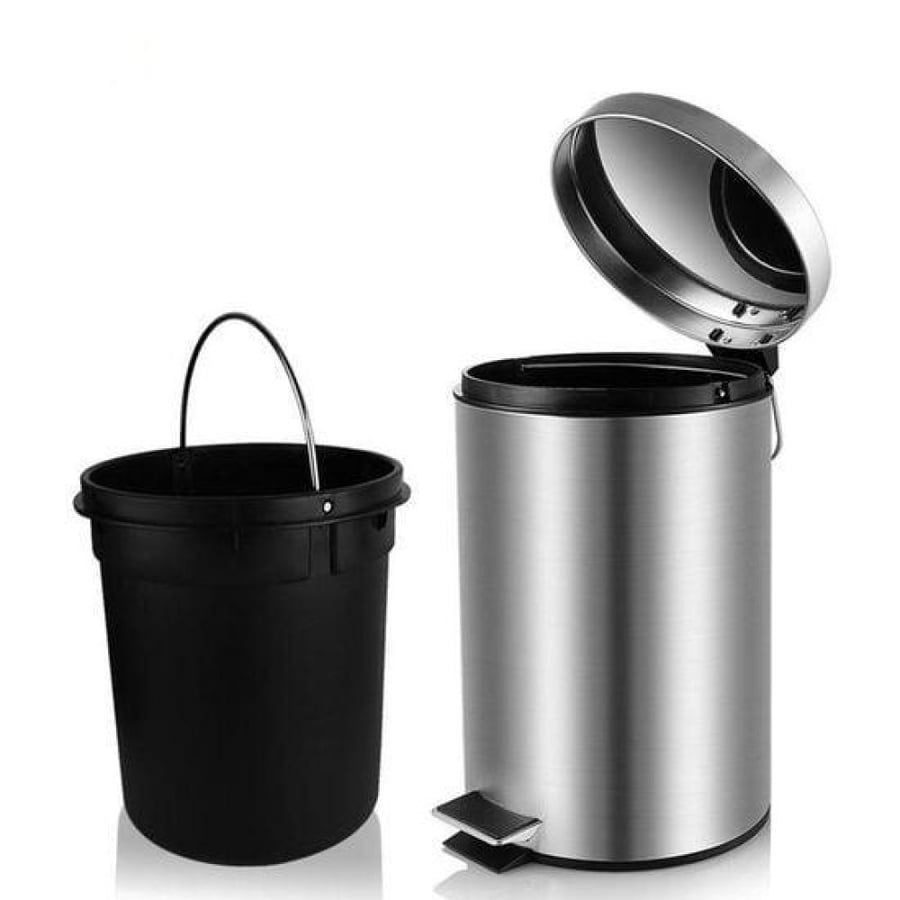 Circular cylindrical trash bin with pedal, stainless steel, silver, 30 liters, SYB-340