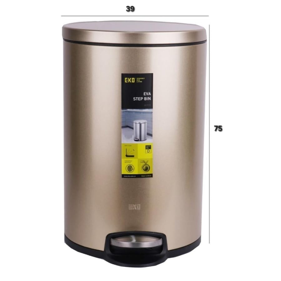 EKO round cylindrical trash bin with steel pedal, gold, 30 liters, EK91160