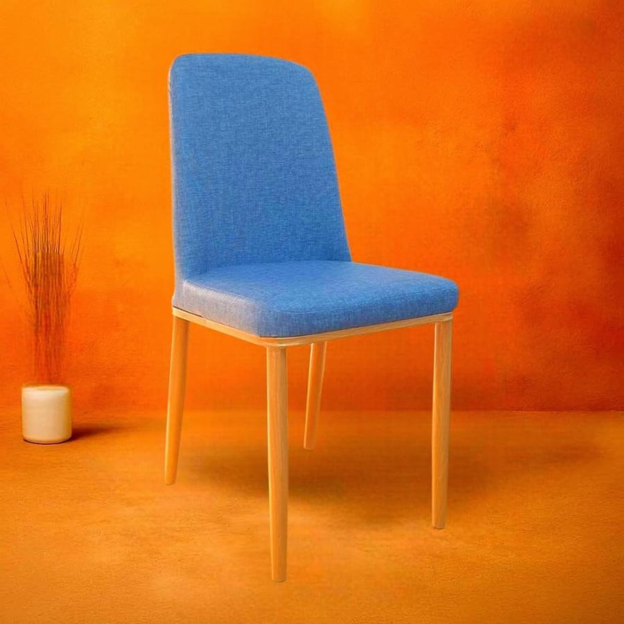 Blue leather dining chair with wooden-colored metal leg base GWD1274BLUE
