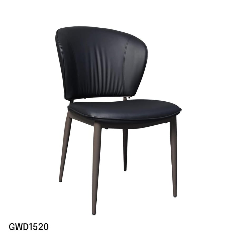 Black leather dining chair with brown metal leg base GWD1520BLACK