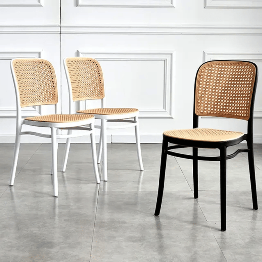 Outdoor dining and cafe chair, fiber & rattan, without arm, black color, FC-002BLACK