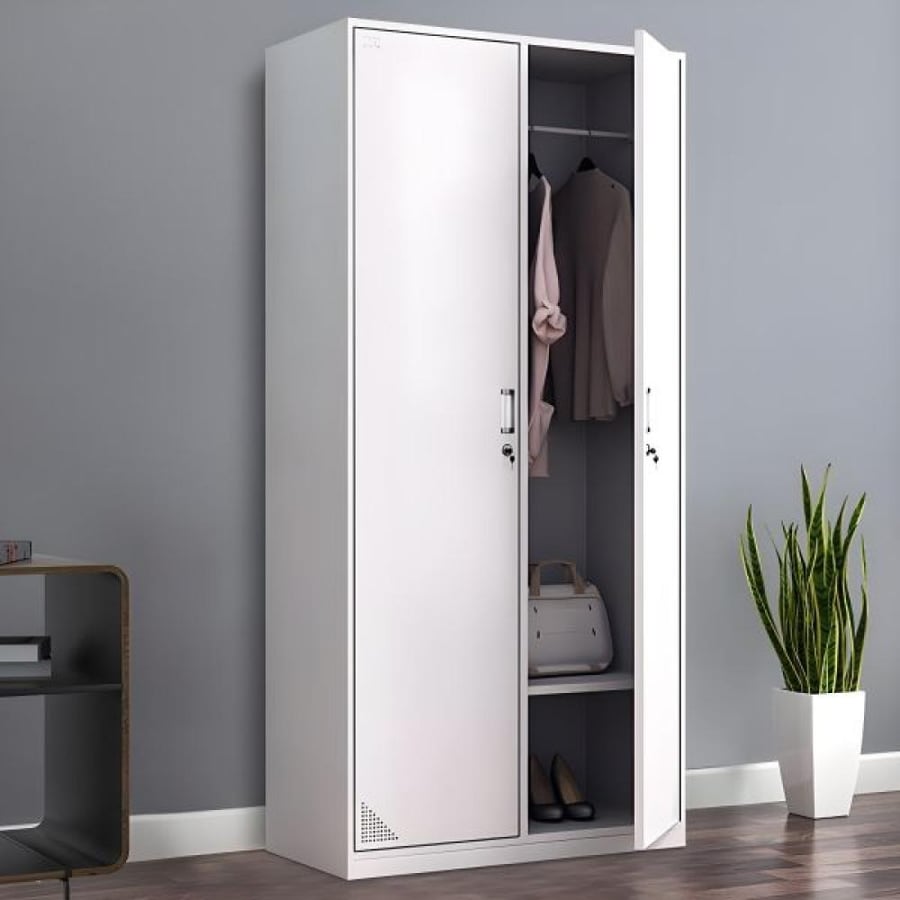 دولاب ملابس حديد 2 ابواب مع ارفف داخلية مقاس 185×85×40 رصاصي W074GRAY