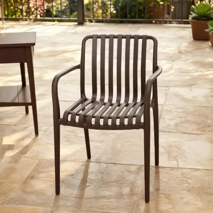 كرسي طعام وكافية فايبر خارجي لون بني  THDC610BROWN