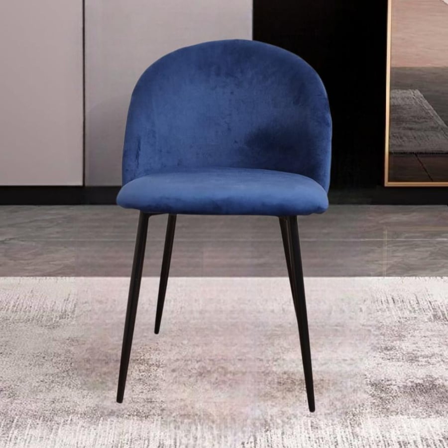 Dining and cafe chair, velvet fabric, dark blue, and black iron leg base HC-07DBLUE