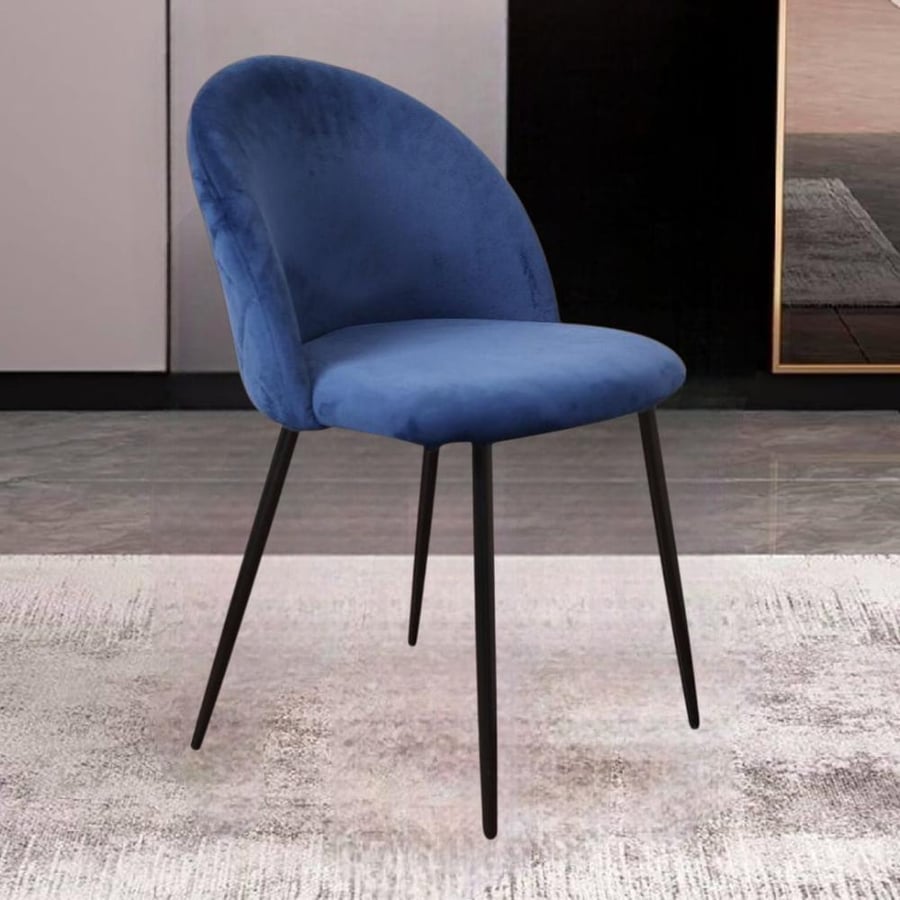 Dining and cafe chair, velvet fabric, dark blue, and black iron leg base HC-07DBLUE