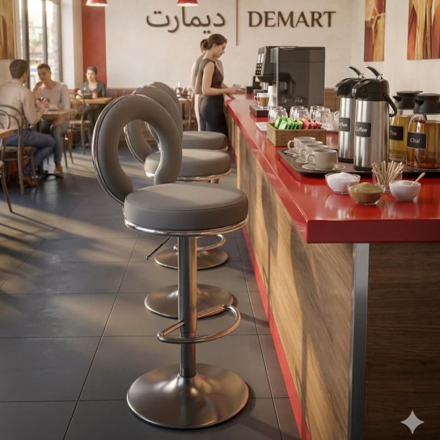 كرسي بار بمقعد جلد ابيض مع قاعدة هيدروليك ستيل فضي DM-A-68WHITE