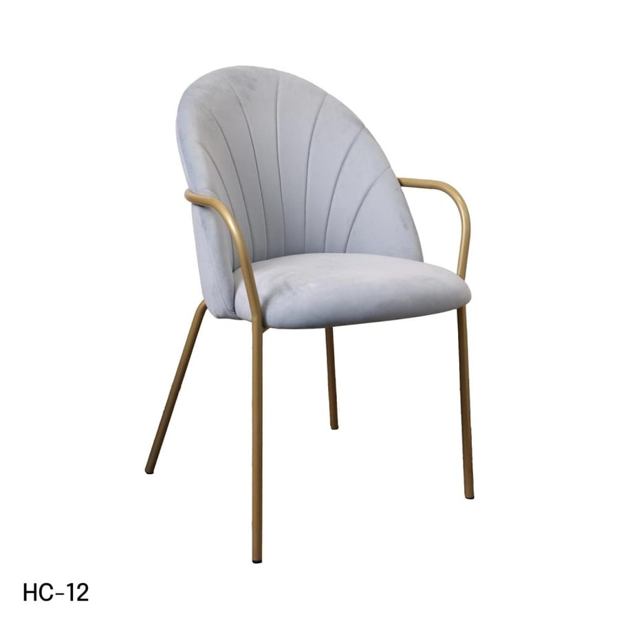 Dining and cafe chair, velvet fabric, light gray, and gold steel leg base HC-12LBLUE