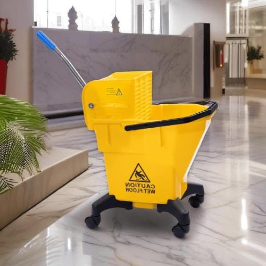 عربية نظافة بلاستيك اصفر بيد للدفع كروم FL-4050Y