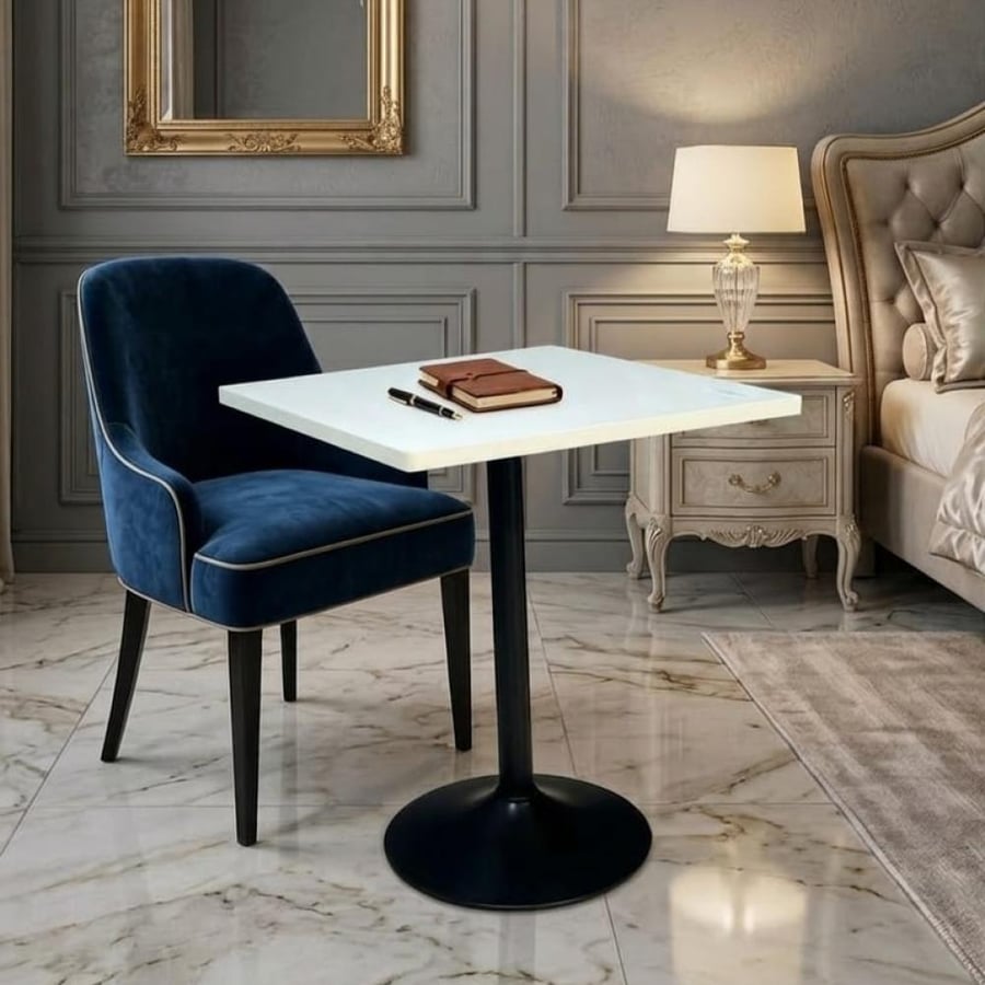 طاولة ضيافة للقهوة فاخرة مربعة 60CM*60CM*75CM سطح خشب ابيض وقاعدة حديد اسود DM-A06WHITE