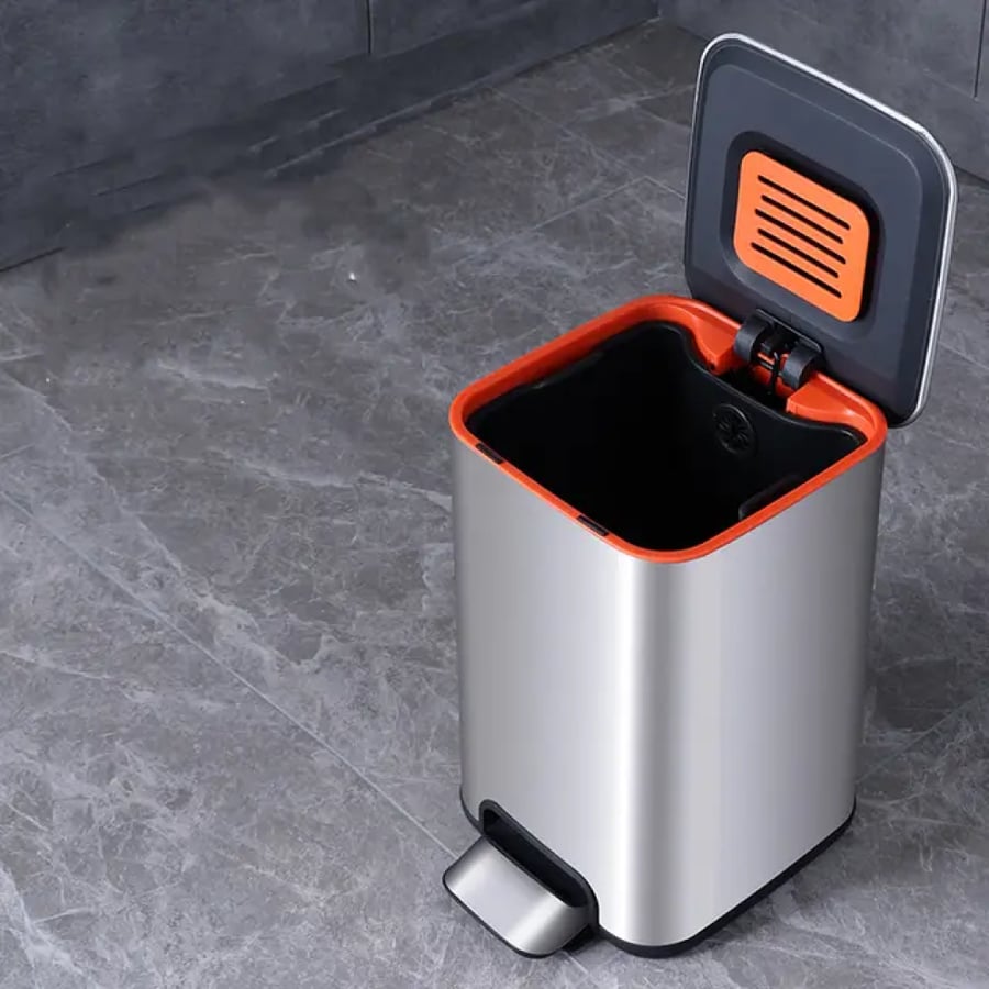 Square trash bin with pedal, silver steel, 7 liters, GWD1124-7LS